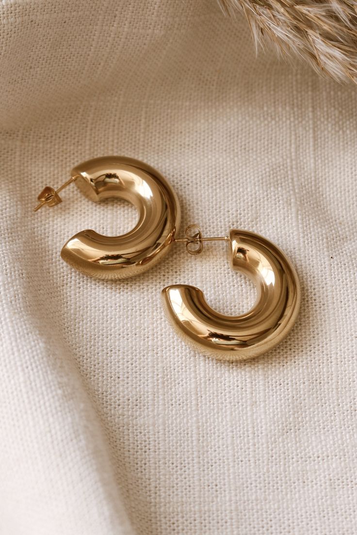 stainless steel Chunky Gold Hoop Earrings, Jewelry Product Shots, Gold Jewelry Simple, Gold Earrings Designs, Jewelry Essentials, Jewelry Fashion Trends, Fashion Jewelry Earrings, Classy Jewelry, Jewelry Photography