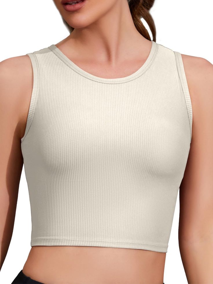 PRICES MAY VARY. 【High Neck Sports Bra】: Flattering high round neck design of this workout tops for women won’t expose your boobs. Full back coverage design of this cropped workout tops for women can cover all your back. Wide straps of this tops for women can prevent straps slipping and offer you more support. The length of this built in bra tank tops for women is lengthened, which is about the waist. 【Fabric of Bra Tank】: This padded crop tops for women is made of soft ribbed fabric, you can se Cropped Workout Top, Bra Workout, Tank Top Workout, Bra Crop Top, Bra Tank Top, High Neck Sports Bra, Workout Tops For Women, Bra Tank, High Neck Tank Top