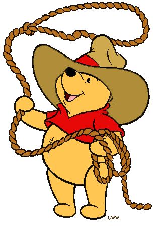 winnie the pooh wearing a cowboy hat and holding a rope