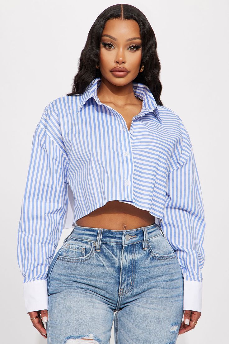 Blue And White Striped Shirt Outfit, White Striped Shirt Outfit, Women Sailing, Fashion Work Outfit, Blue And White Striped Shirt, Satin Shirt, Baddie Outfits Casual, Women Shirts Blouse, Shirt Long Sleeve