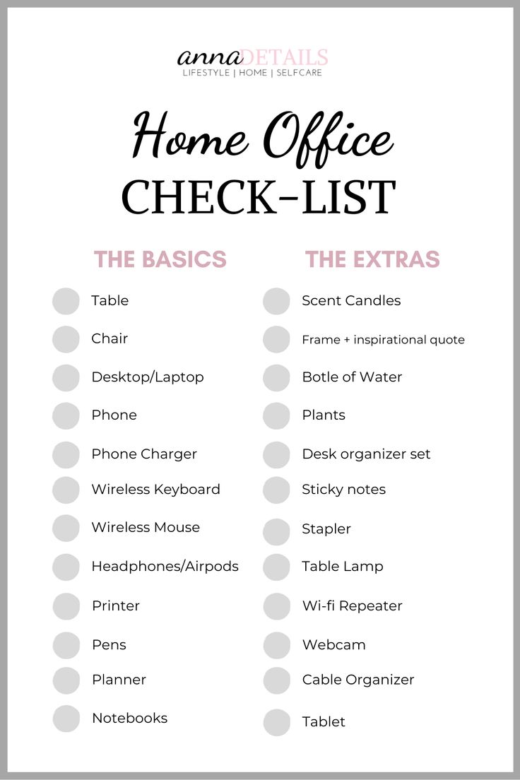 the home office check - list is shown in black and white