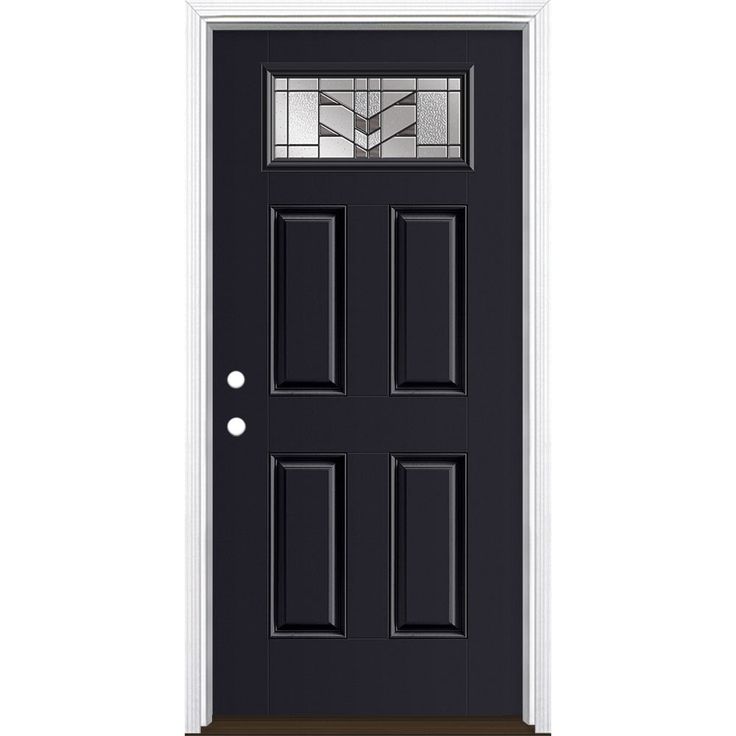 Masonite high-performance fiberglass doors feature distinct panel profiles that rival the detail of a real wood door but will not rust or dent. Additionally, the prairie-inspired Frontier glass brings the celebrated details of America's past to your front door. Together, this distinctive door design and glass pairing perfectly complement Craftsman homes. Masonite Frontier 36-in x 80-in Fiberglass 1/4 Lite Right-Hand Inswing Peppercorn Painted Prehung Single Front Door with Brickmould Insulating Craftsman Style Front Door, Fiberglass Door, Front Door Design, Storm Door, Wood Door, Craftsman House, Lowes Home Improvements, Craftsman Style, Front Doors