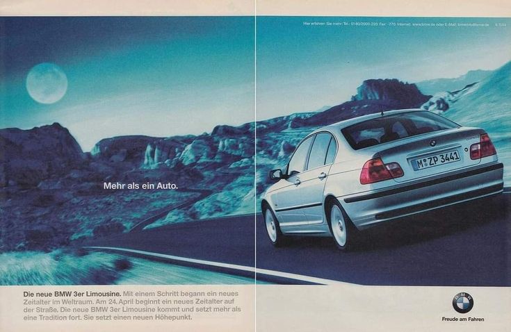 an advertisement for the new bmw 3 series sedan, with mountains in the back ground