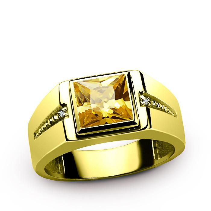 Metal: 14K Yellow GoldGemstone: CitrineCarat Total Weight: 3.20Dimensions: 0.7CM x 0.7CMSetting Type: Bezel SettingSecondary Stones:DiamondsCarat Total Weight: 0.01Color: HClarity: VS1Setting Type: Pave Setting See More Categories Citrine Gold Rings 14K Gold Rings Citrine Rings Yellow Gold Rings Gold Rings Eye-catching and elegant...you're sure to be the envy of your friends! This radiant ring features a modern design with one square citrine, accented with two diamonds set in 14k gold. Slip it o Citrine Rings, Yellow Gold Mens Rings, Radiant Ring, 14k Gold Wedding Ring, Rings Collection, Gold Wedding Ring, Citrine Ring, Yellow Citrine, Citrine Gemstone