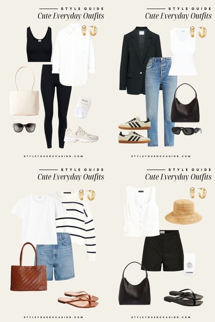 Looking for simple casual outfit ideas for chic style on the go? We’re sharing 19+ cute everyday outfit ideas for summer, spring, and fall. These cute everyday outfit basics and wardrobe essentials will have you looking stylish on coffee dates, errand runs, school pickups, and more. Find the perfect lazy summer outfit or basic and cute everyday outfits. Casual outfit women Neutral Outfits Casual, Fall Neutral Outfits, Cute Everyday Outfits Casual, Everyday Spring Outfits, Everyday Outfits Casual, Casual Outfit Women, Outfit Basics, Casual Classy Outfits, Neutral Fall Outfits