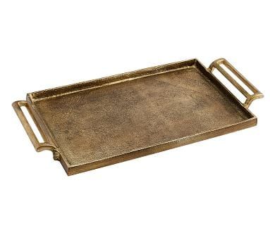 an antique brass tray with handles is shown on a white background for use as a serving tray