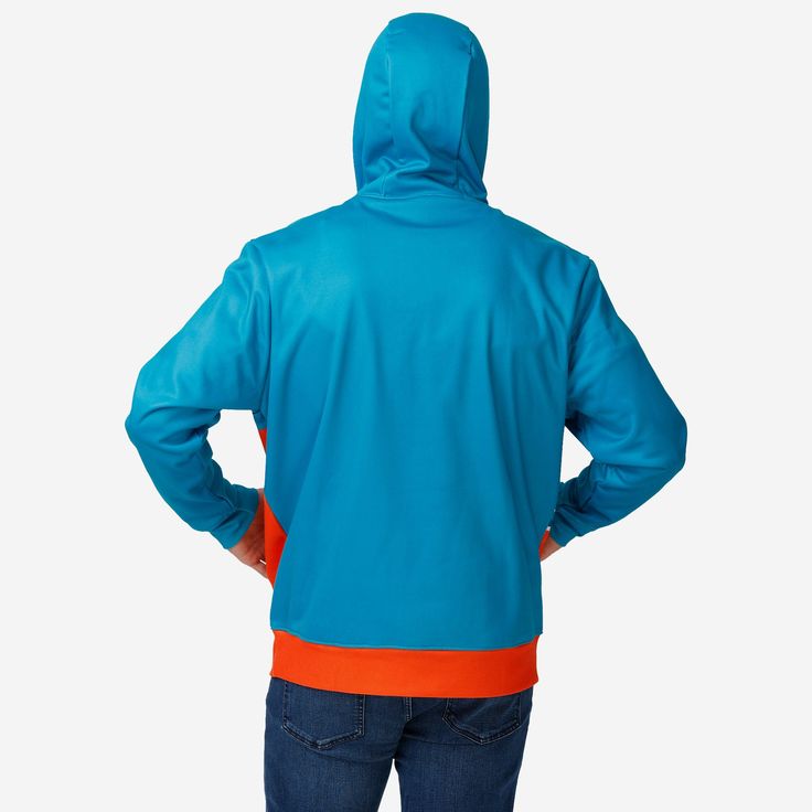 Stay comfortable. Keep warm. Look awesome. From gamedays to grocery runs, the Miami Dolphins Bold Logo Hoodie is a must-have for any true fan's wardrobe. Features All-over team-colored design so you can rep the team in style Bold team logo display on front, in case there were any doubts where your allegiances lie Miniature team logo display on left sleeve for a little extra team spirit Front pocket to carry your phone, earbuds, or a tasty snack Adjustable drawstrings to keep you comfortable Long Logo Display, Bold Logo, Chilly Weather, Miami Dolphins, The Team, Bold Fashion, Team Spirit, Keep Warm, Dolphins