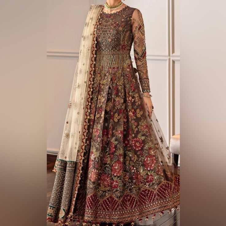 Beautiful Long Maxi Pakistani Dress Brand New Large Size Come Witu Duptta Too Elegant Multicolor Festive Dress, Elegant Multicolor Gown For Eid, Festive Multicolor Formal Dresses, Formal Unstitched Floor-length Dress, Heavy Anarkali Dress, Elegant Multicolor Gown With Dupatta, Elegant Multicolor Dress With Dupatta, Elegant Multicolor Gown With Intricate Embroidery, Elegant Multicolor Dresses With Resham Embroidery