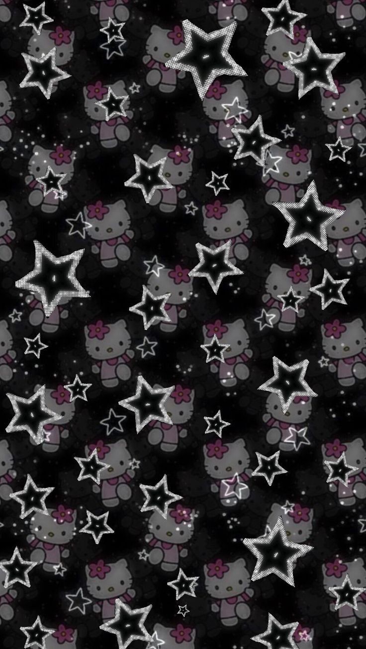 a black background with white stars and teddy bears in the middle, all on one side