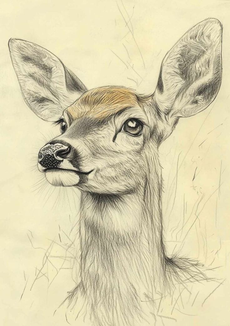 a pencil drawing of a deer's head