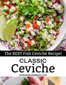 the best fish ceviche recipe is served in a white bowl