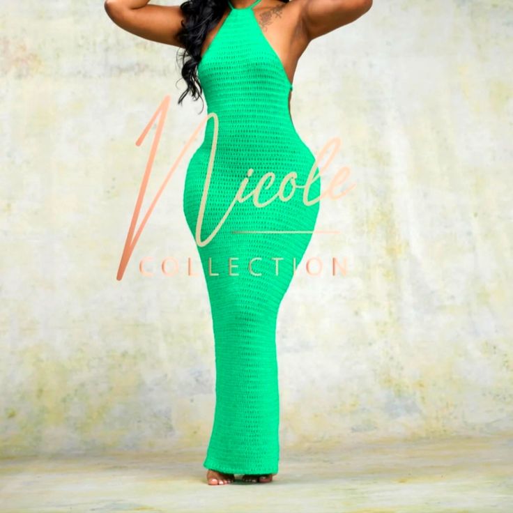 Brand New Green Mermaid Dress By Nicole Summer Bodycon Dress With Mermaid Hem For Night Out, Spring Sleeveless Stretch Mermaid Dress, Stretch Mermaid Dress For Summer Night Out, Summer Bodycon Dress With Mermaid Hem, Spring Stretch Mermaid Dress, Green Fitted Halter Neck Maxi Dress, Green Fitted Mermaid Dress, Fitted Green Halter Neck Maxi Dress, Fitted Maxi Dress With Mermaid Hem For Date Night