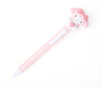 a pink and white pen with a cat head on the top, sitting in front of a white background