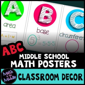 the middle school math posters have different letters and numbers on them to help students learn how to