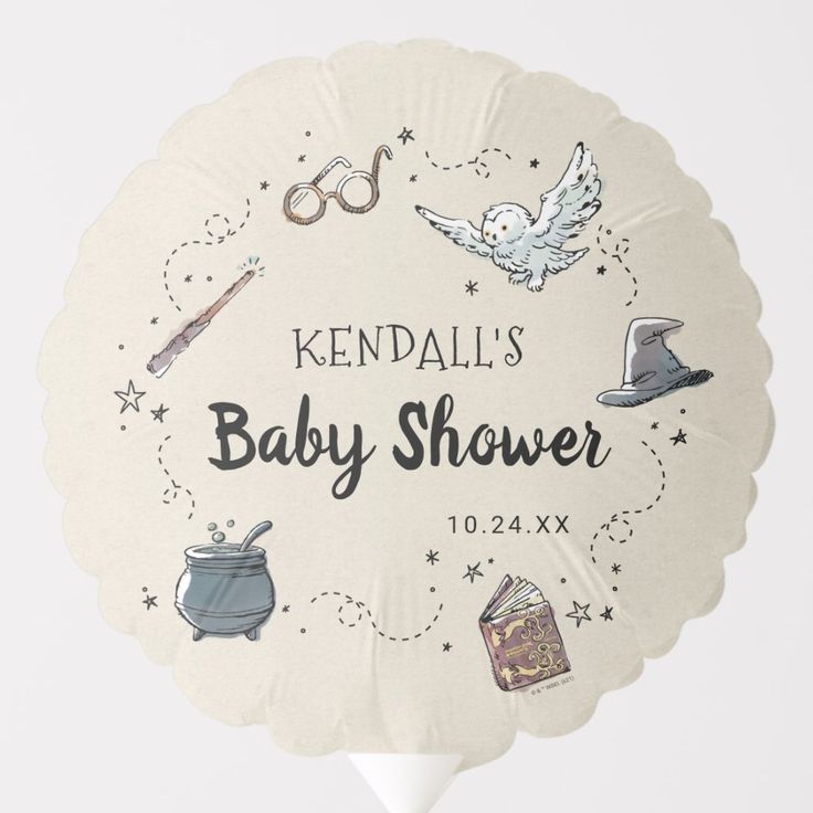 a baby shower fan with the words kendal's baby shower on it