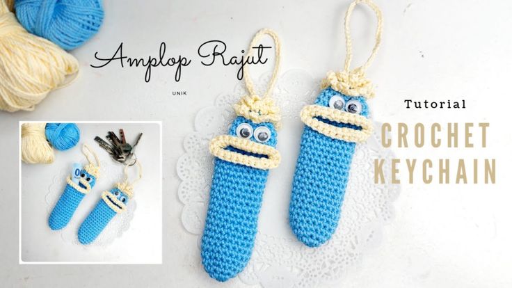 crochet keychain made to look like an amphope from the movie monsters