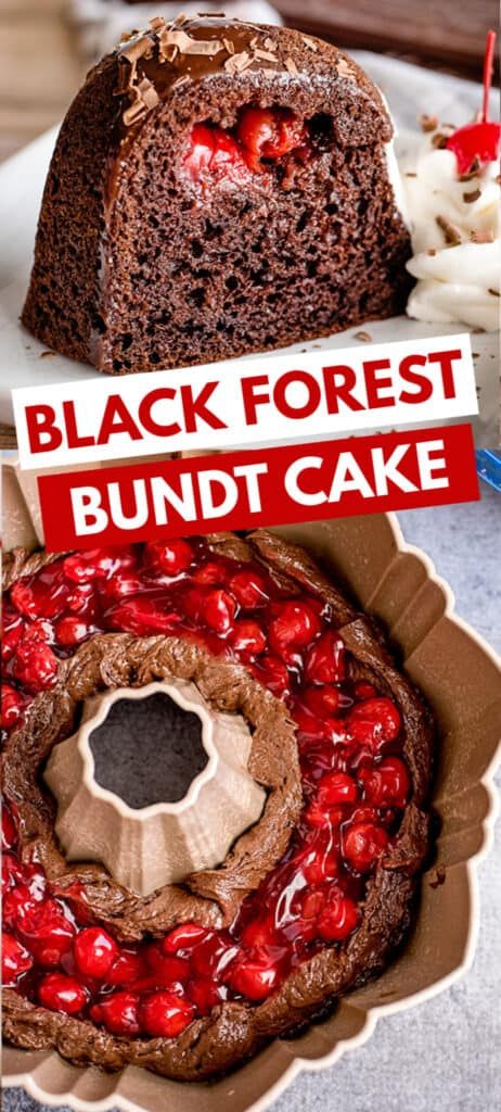 black forest bundt cake with cherries on top