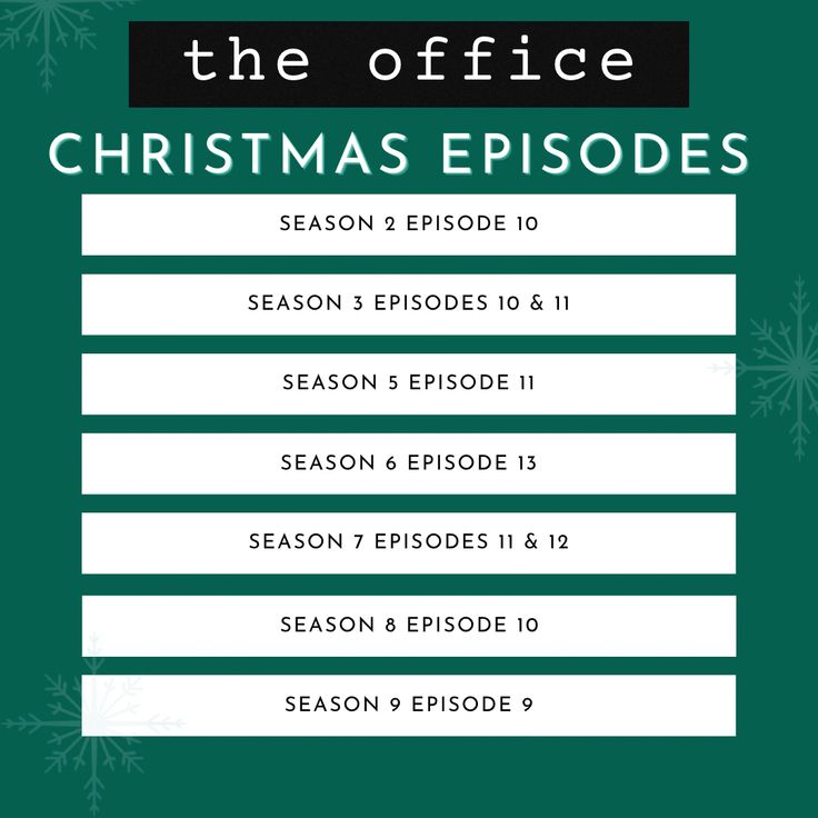 the office christmas episode with text on green background and snowflakes in black font