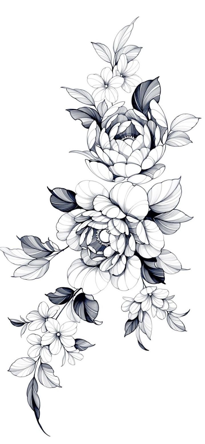 black and white flowers on a white background