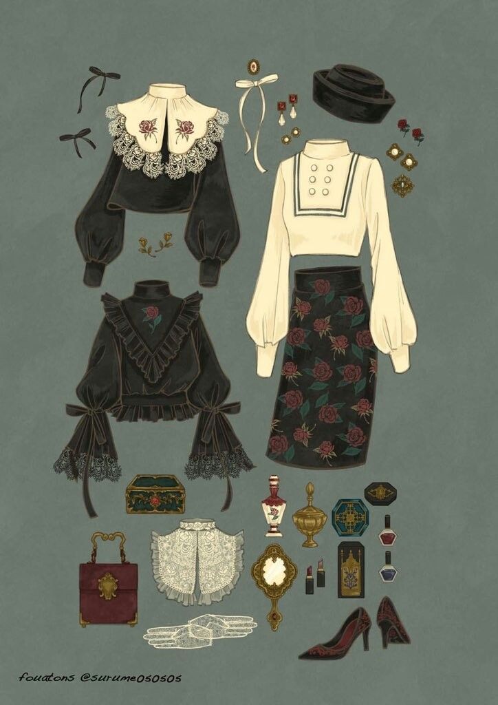 an illustration of some clothes and accessories on a gray background