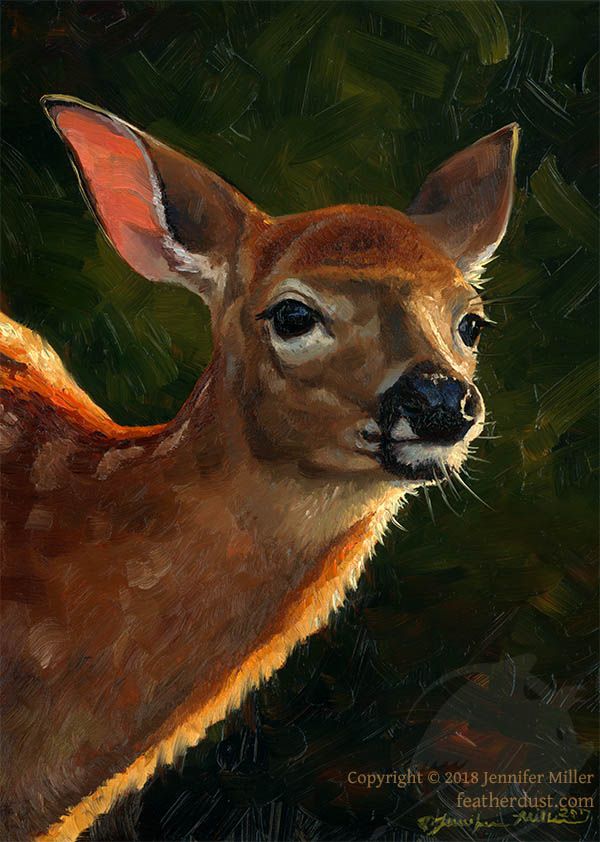 an oil painting of a deer looking at the camera