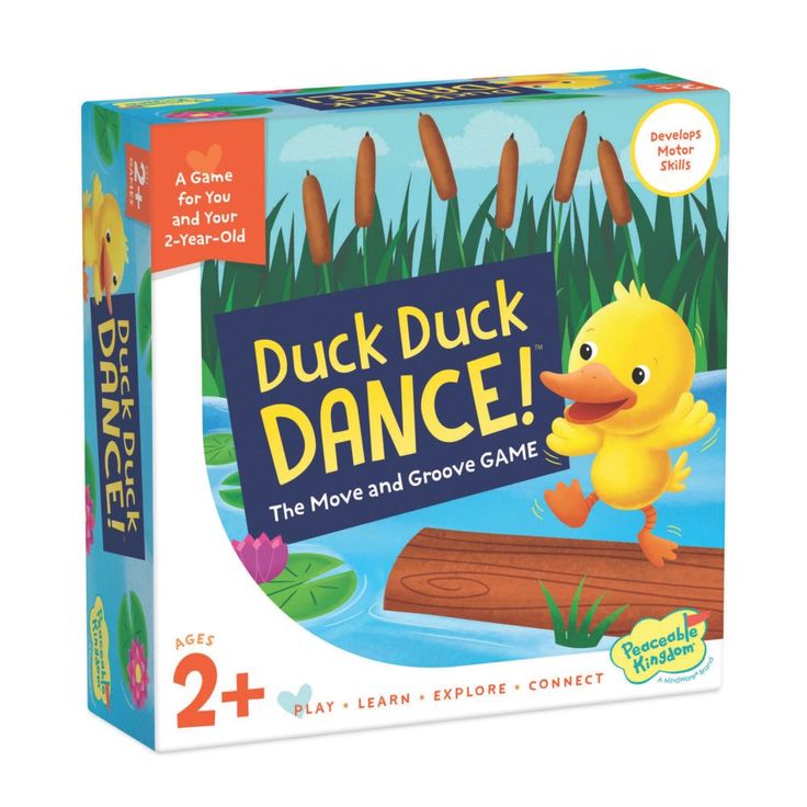 Get moving and grooving with this fun dancing game for toddlers! Duck Duck Dance! is simple and sweet, with 4 large dice featuring 8 different easy dance moves. From spinning to wiggling, players imitate the adorable ducks to uncover the 4 audience members to complete the game! All 2+ games include a parent guide with tips for adapting the game to your child's age and skill level, as well as fun twists to play the game in new ways!

o A fun and silly game that gets kids dancing, moving and groov Easy Dance Moves, Duck Dance, Preschool Board Games, Game For Toddlers, Preschool Boards, Easy Dance, Dance Games, Silly Games, Duck Duck