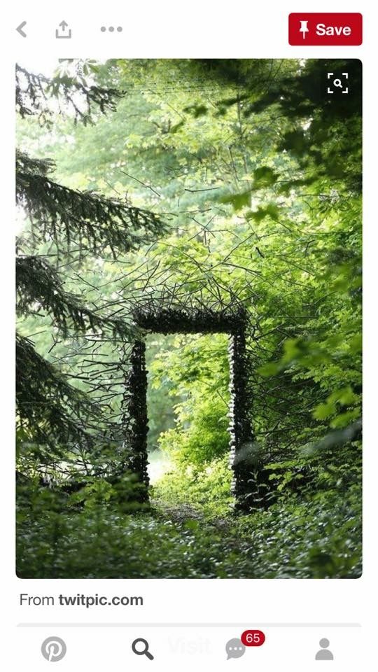 an open doorway in the middle of a forest