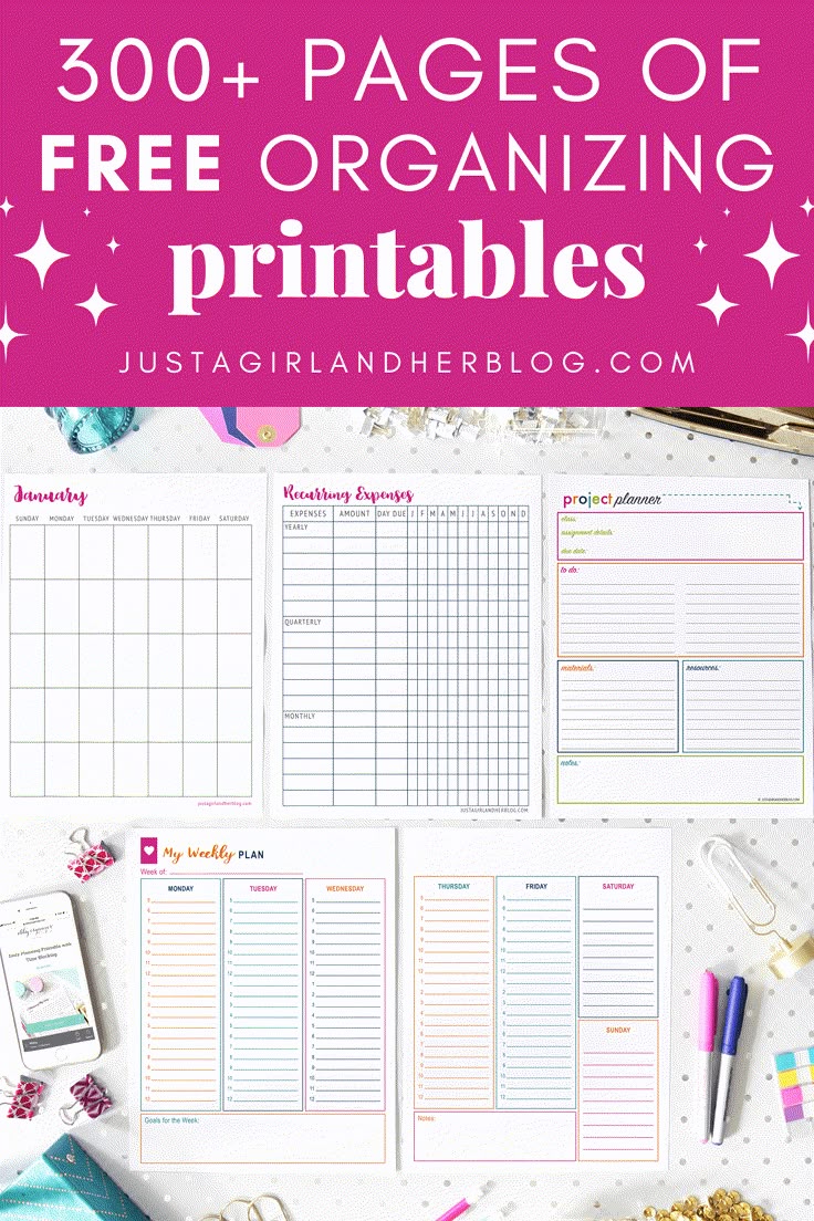 free printables for organizing and organizing with text overlay that reads, 300 pages of free organizing printables