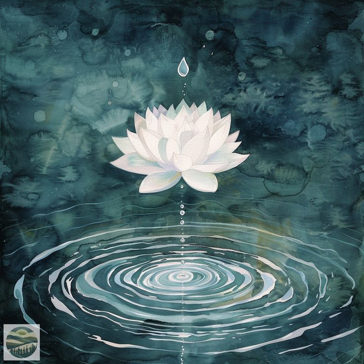 a white flower floating on top of a body of water