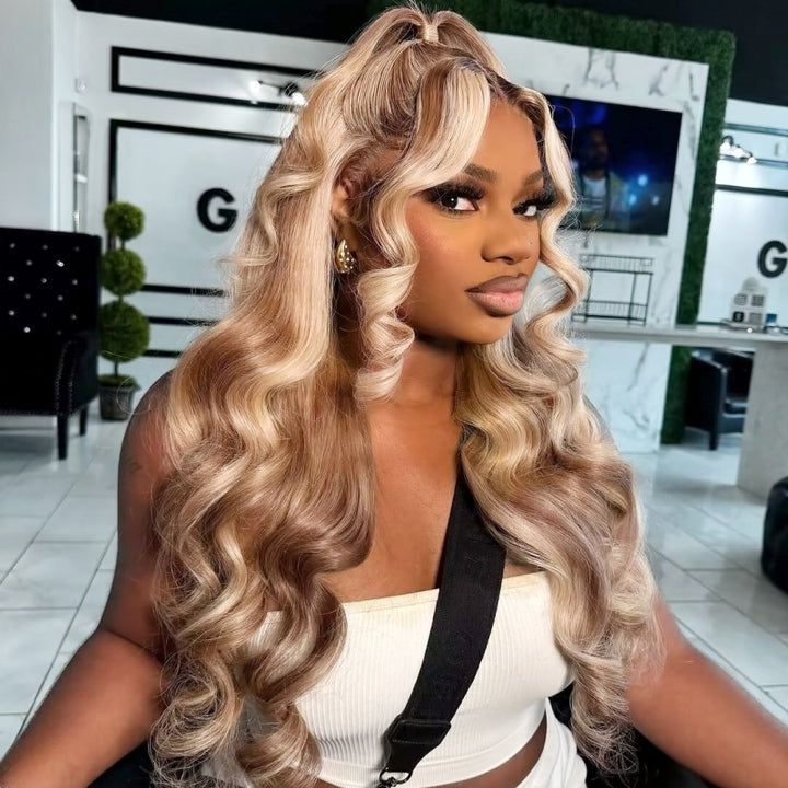 Brown With Blonde Highlights Wig | PPB Invisible Knots Body Wave Wig - IshowHair Hair 2025, Brown With Blonde, Wigs Body Wave, Brown With Blonde Highlights, Aliexpress Hair, Beautiful Human, Birthday Hair, Wave Wig, Pretty Hair Color