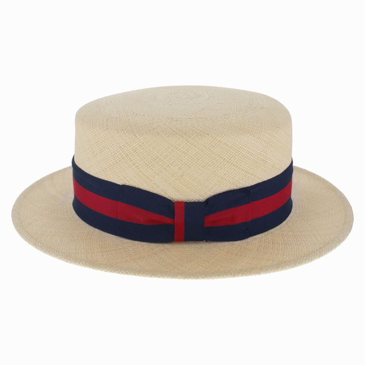 When looking for a traditional boater/skimmer, the Belfry Venice is our finest choice. It is made of tightly woven genuine Panama straw and features a flat crown and brim. The classic club hat band in navy and red striping is finished in a single bow, and adds lots of vintage style. Handmade in the USA, the Venice showcases fine American craftsmanship. FEATURESStyle: Boater/SkimmerMaterial: Genuine Panama StrawDimensions: 3 1/2 Crown, 2 1/2" BrimBand: Grosgrain Ribbon Classic Woven Straw Hat For Kentucky Derby, Classic Woven Sun Hat For Kentucky Derby, Classic Woven Hat For Kentucky Derby, Classic Adjustable Toquilla Straw Boater Hat, Adjustable Classic Toquilla Straw Boater Hat, Classic Flat Crown Straw Hat For Beach, Classic Woven Straw Hat With Short Brim, Classic Straw Hat With Flat Crown For Beach, Classic Adjustable Beige Boater Hat