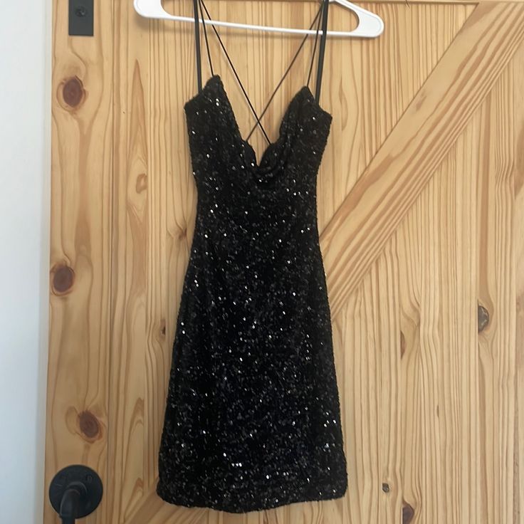 Brand New Bought For Winter Formal And Never Wore It. It�’s Black With Sparkles All Over It. Size 3/4 Black Winter Formal Dresses Short, Black Winter Formal Dresses, Winter Formal Dresses Short, Sparkly Shorts, Winter Formal Dresses, Winter Formal, Formal Dresses Short, Short Homecoming Dress, Homecoming Dress