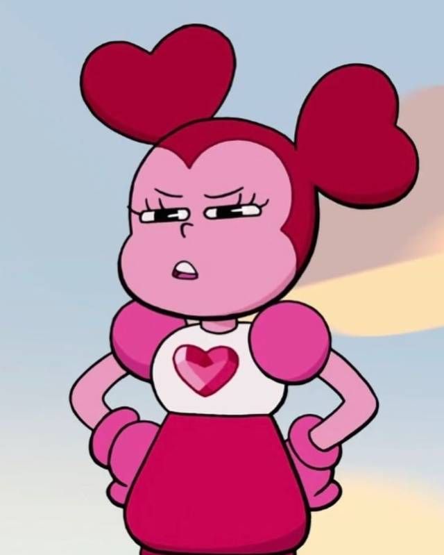 a cartoon character with hearts on her head