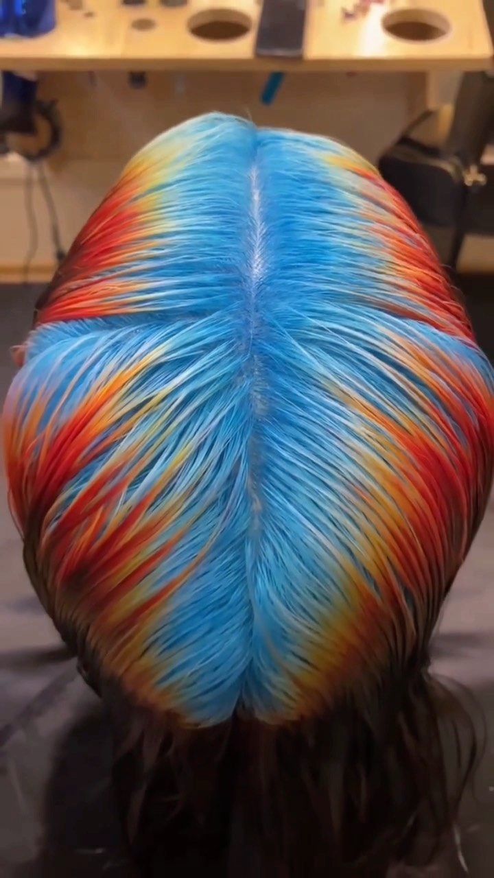 elevatehair on Instagram: Infrared roots by @hairfucker Hair: @mari_umi_ 💙🧡❤️ • • • • #processvideo #pridemonth #pride #wethair #vibranthair Block Coloring Hair Techniques, Rainbow Roots Hair, Flame Hair Color, Sunset Hair Color Ombre, Fun Color Hair, Orange Blue Hair, Blue Hair Tips, Orange And Blue Hair, Blue And Orange Hair