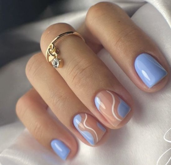 @nails #nails Nails For Super Short Nails, Mylee Gel Nail Designs, Short Modern French Nails, Two Color Nail Design Simple, Nail Designs Waves, Cute Short Squoval Nails, Short Nail Designs For Graduation, Mail Polish Ideas Short Nails, Two Different Nails On Each Hand