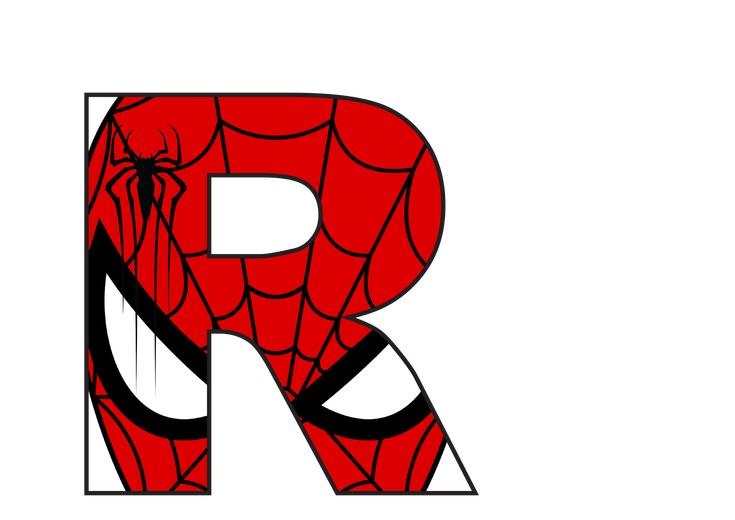 the letter r is made up of spider - man's webs and letters