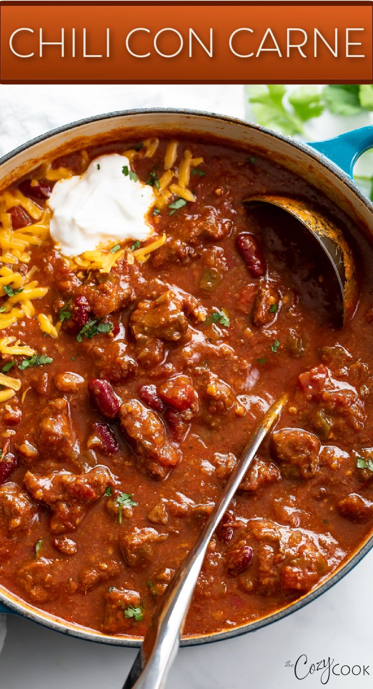 chili con carne with beans, and cheese Chili Con Carne Recipe, Carne Recipe, Con Carne Recipe, Cuts Of Beef, Hearty Chili, Best Chili Recipe, Cooking With Beer, Beef Chili, Freezer Meal