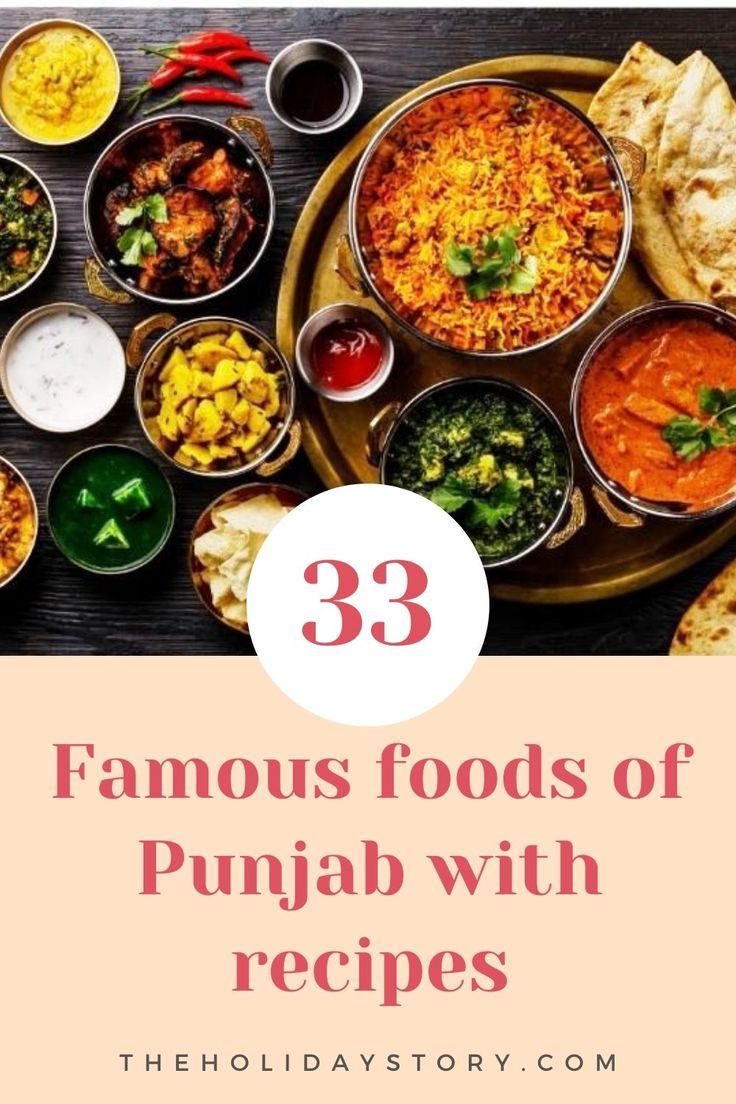 some food that is on top of a table with the words 33 famous foods of pujab with recipes