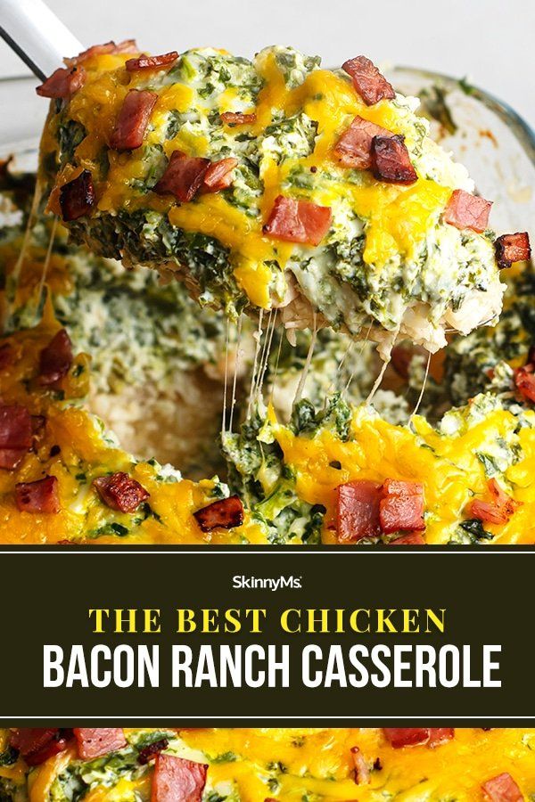 the best chicken bacon ranch casserole is made with spinach, ham and cheese