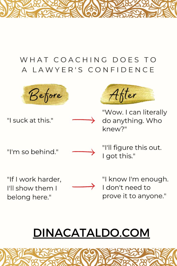 a gold and white frame with the words, what coaching does to a law's confidence