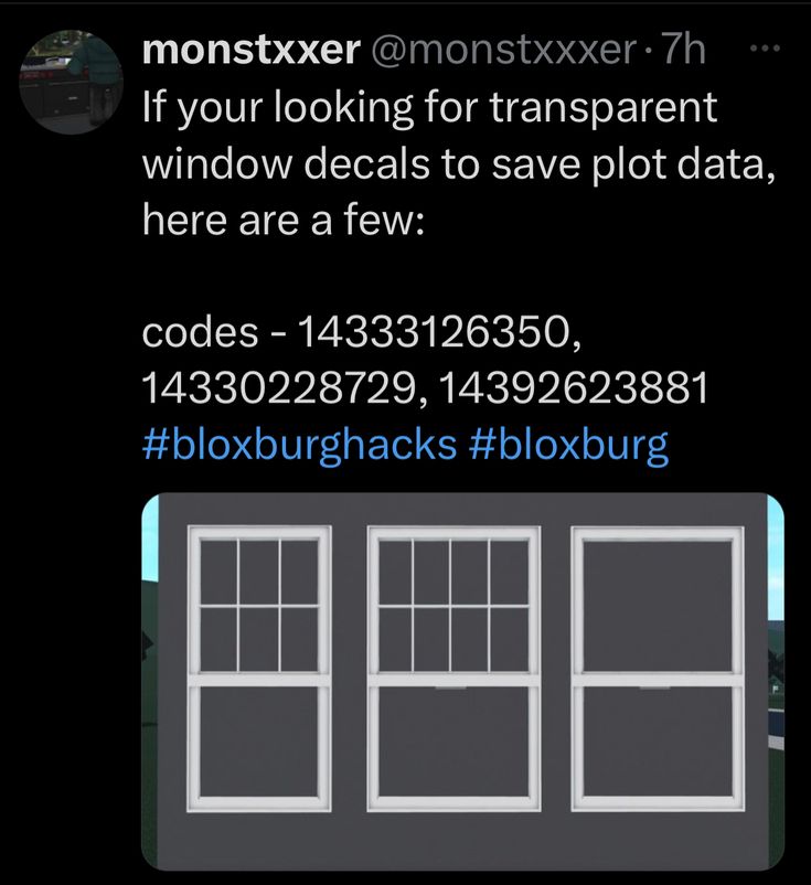 the text reads,'if your looking for transparent window decals to save data, here are a few codes - 123