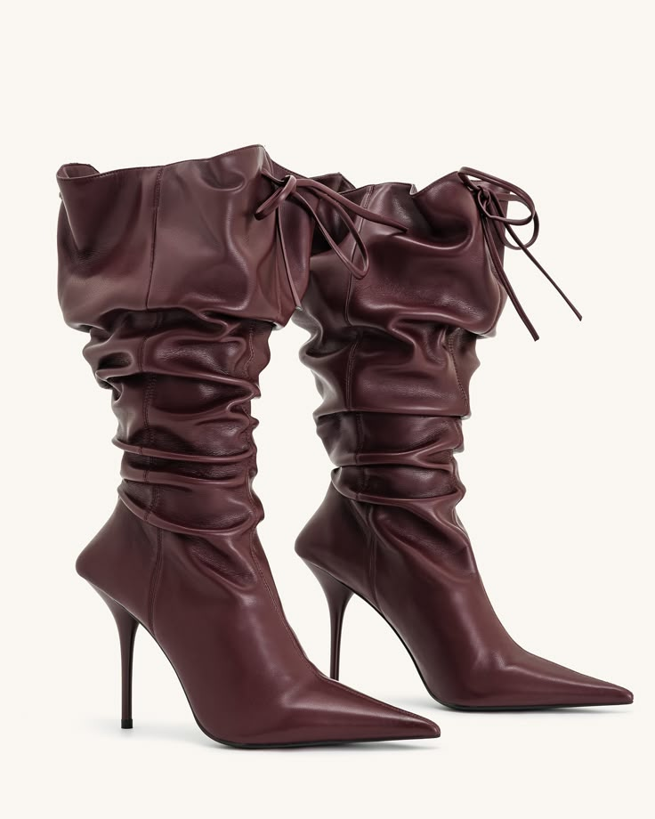 Upper Material: Vegan Leather Lining Material: Fabric Item Type: Boots Heel Height: 4.13" (10.5cm) Sole Material: Rubber Size/US Height (Including Heel Height) Ankle Circumference Opening Circumference 6 37.5cm (14.8") 25cm (9.8") 56cm (22") 7 37.9cm (14.9") 25.4cm (10") 56.4cm (22.2") 7.5 38.1cm (15") 25.6cm (10.1") 56.6cm (22.3") 8 38.3cm (15.1") 25.8cm (10.2") 56.8cm (22.4") 8.5 38.5cm (15.2") 26cm (10.2") 57cm (22.4") 9 38.9cm (15.3") 26.4cm (10.4") 57.2cm (22.5") 10 39.3cm (15.5") 26.8cm (1 Pointed Heel Boots, Brown Heel Boots, 90s Heels, Brunch Attire, Boots With Heels, High Heels Ankle Boots, Boots Low Heel, Texture Fashion, Brown Heeled Boots