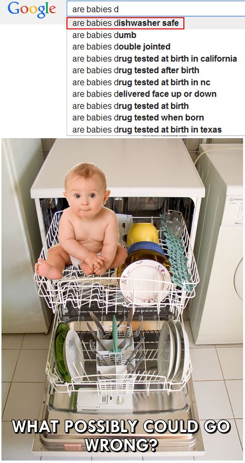 the baby is sitting in the dishwasher