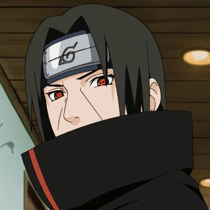 an anime character with red eyes and black hair