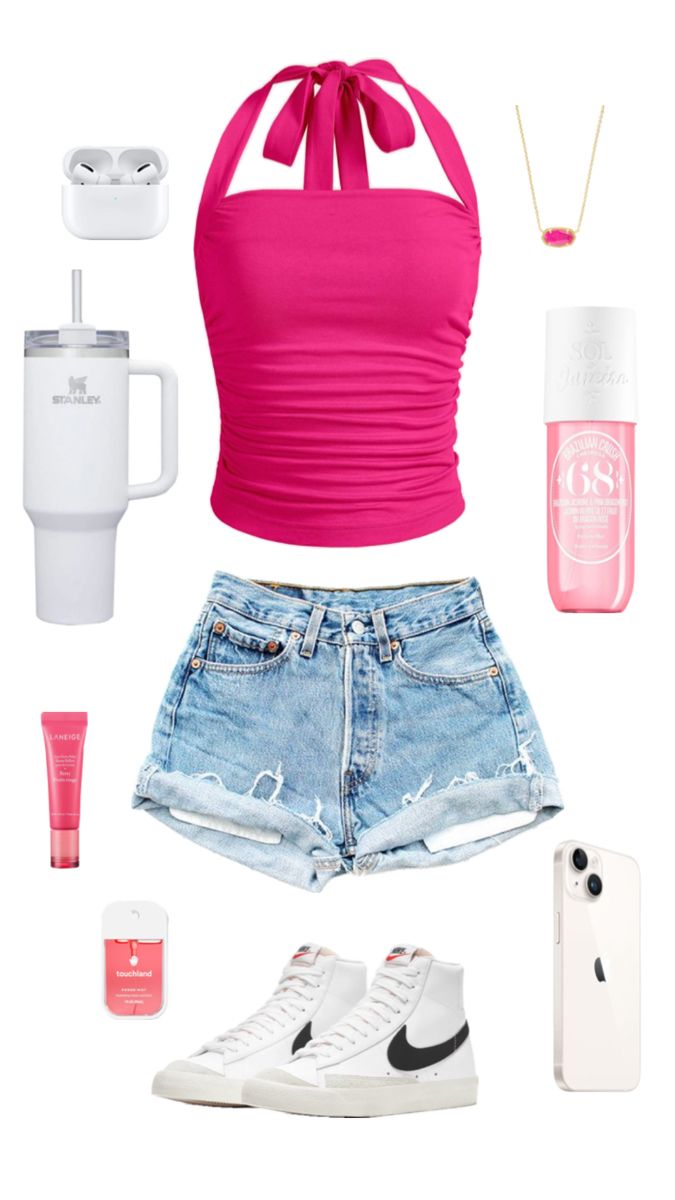 Pink top, Jean shorts! Sol de jenerio perfume! Kendra Scott necklace Preppy Simple Outfits, Preppy Beach Outfits, White Girl Outfits, Preppy Beach, Preppy Summer Outfits, Preppy Style Summer, Preppy Summer, Cute Outfits For School, Cute Lazy Day Outfits