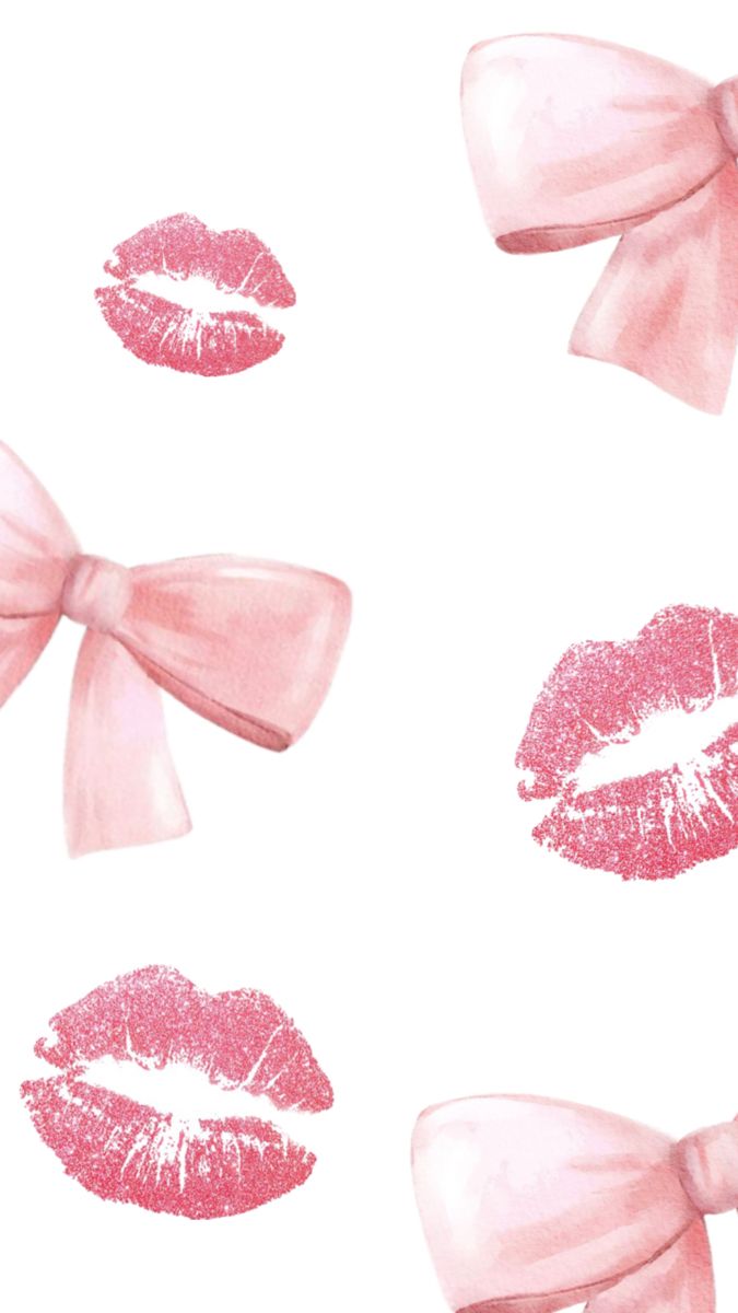 pink lipstick with bows on white background, watercolor illustration by julia bourquet