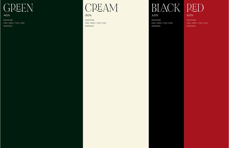 the color scheme for black red, white and green is shown in three different colors