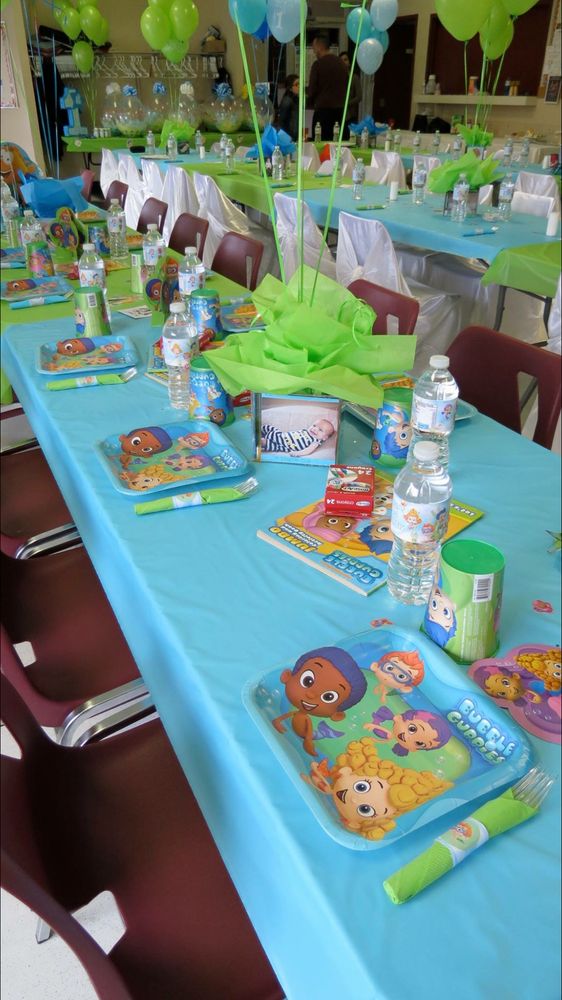 the table is set up for a children's birthday party