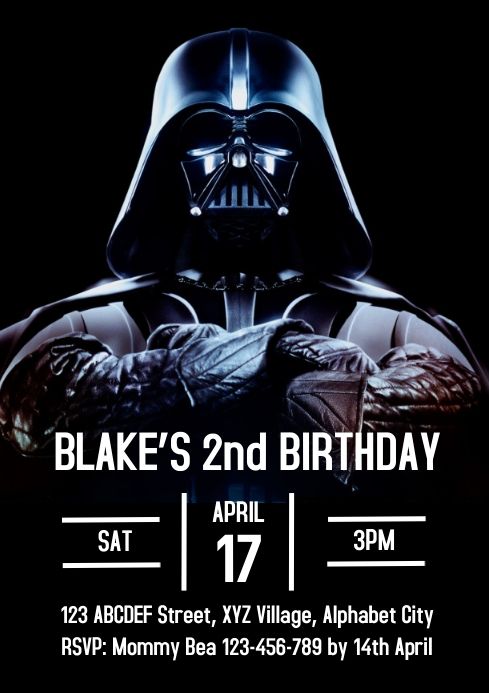 darth vader birthday party poster