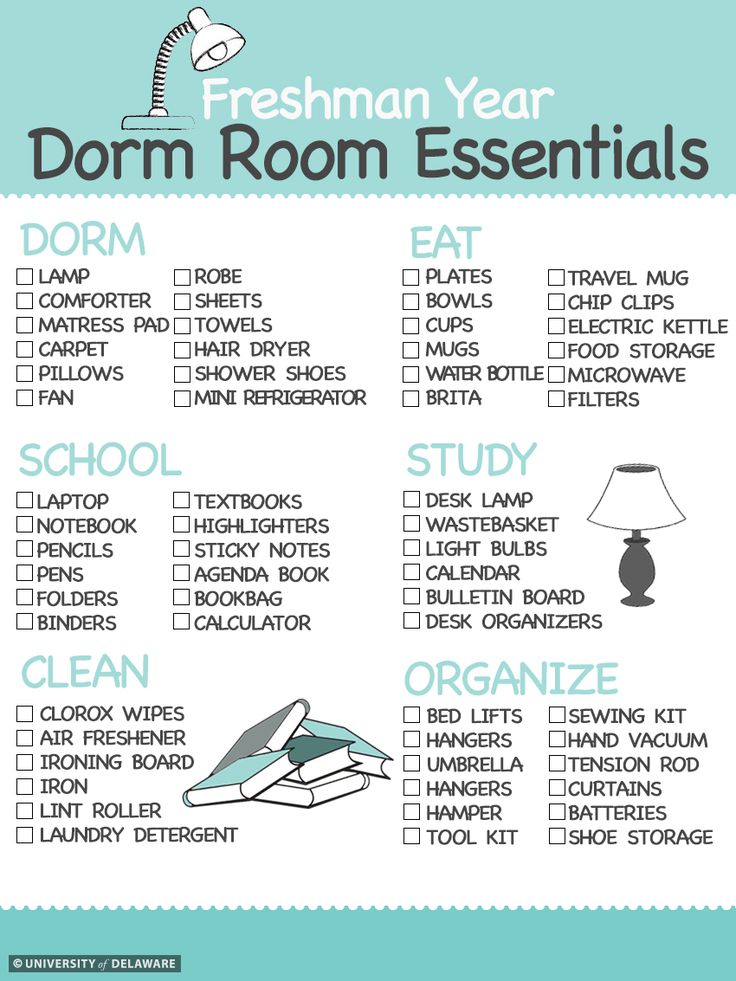 the dorm room essentials list is shown